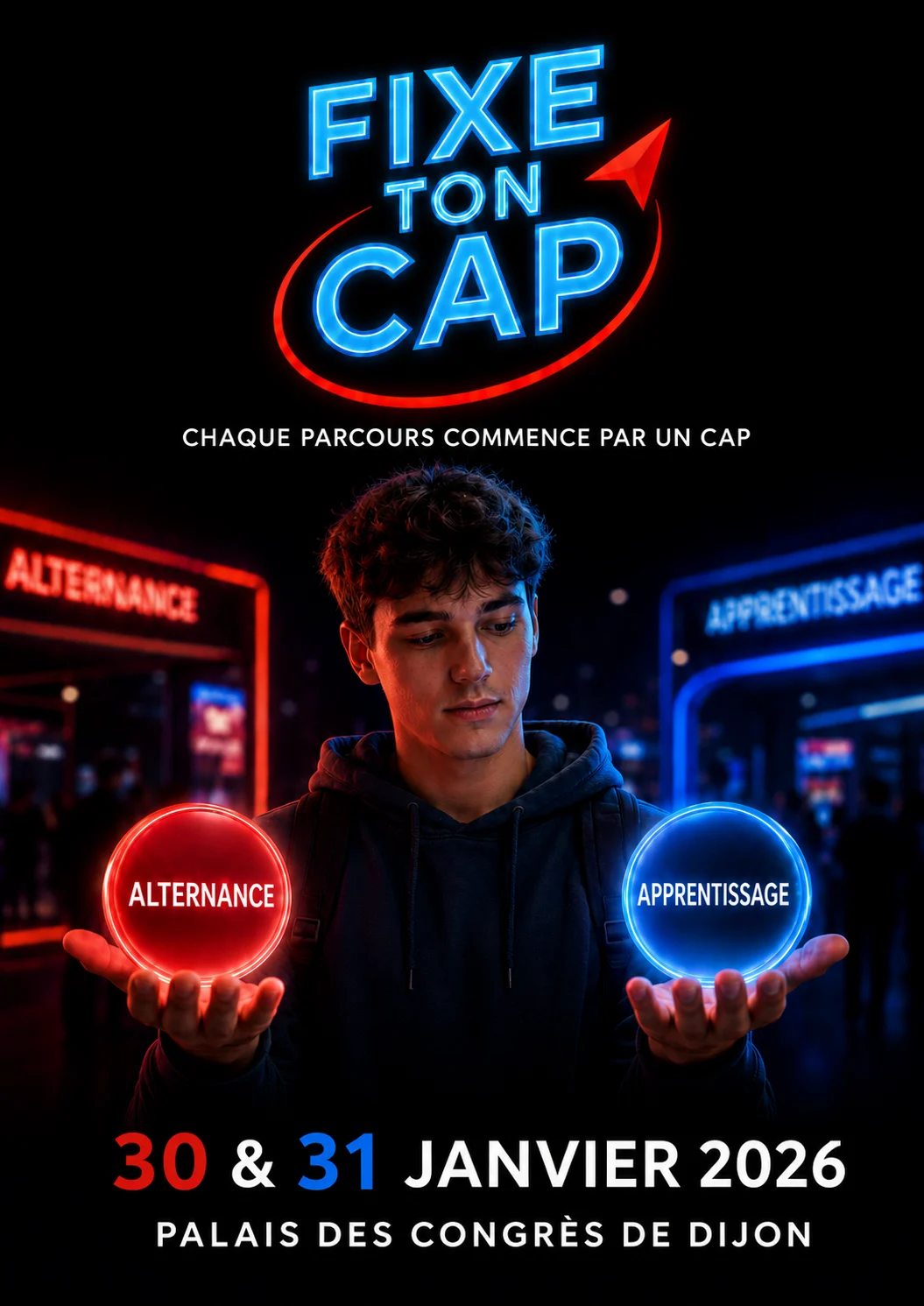 Affiche du salon Fixe Ton Cap avec un jeune entre alternance et apprentissage à Dijon